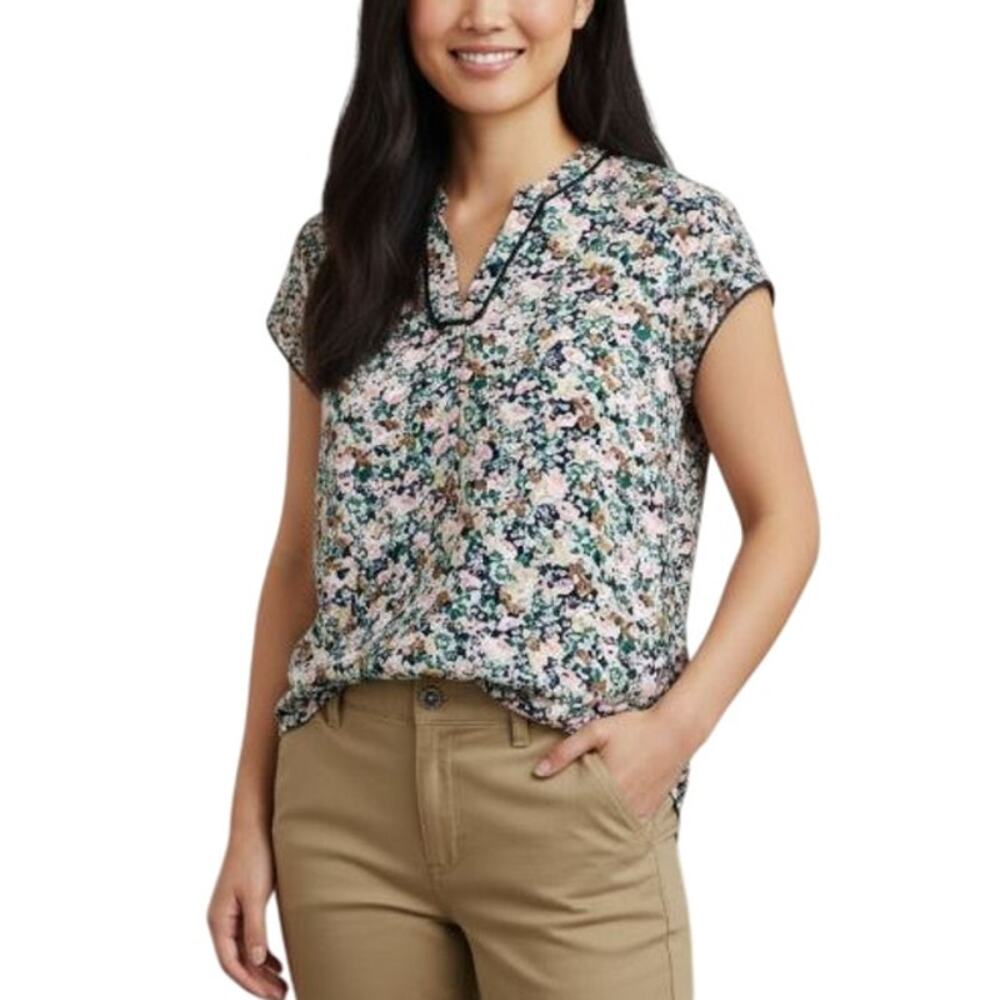 41 Hawthorn London Mixed Media Blouse Multicolor Short Sleeve NWT Size Small